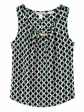 Dana Buchman Black White and Green Geometric Sleeveless Top